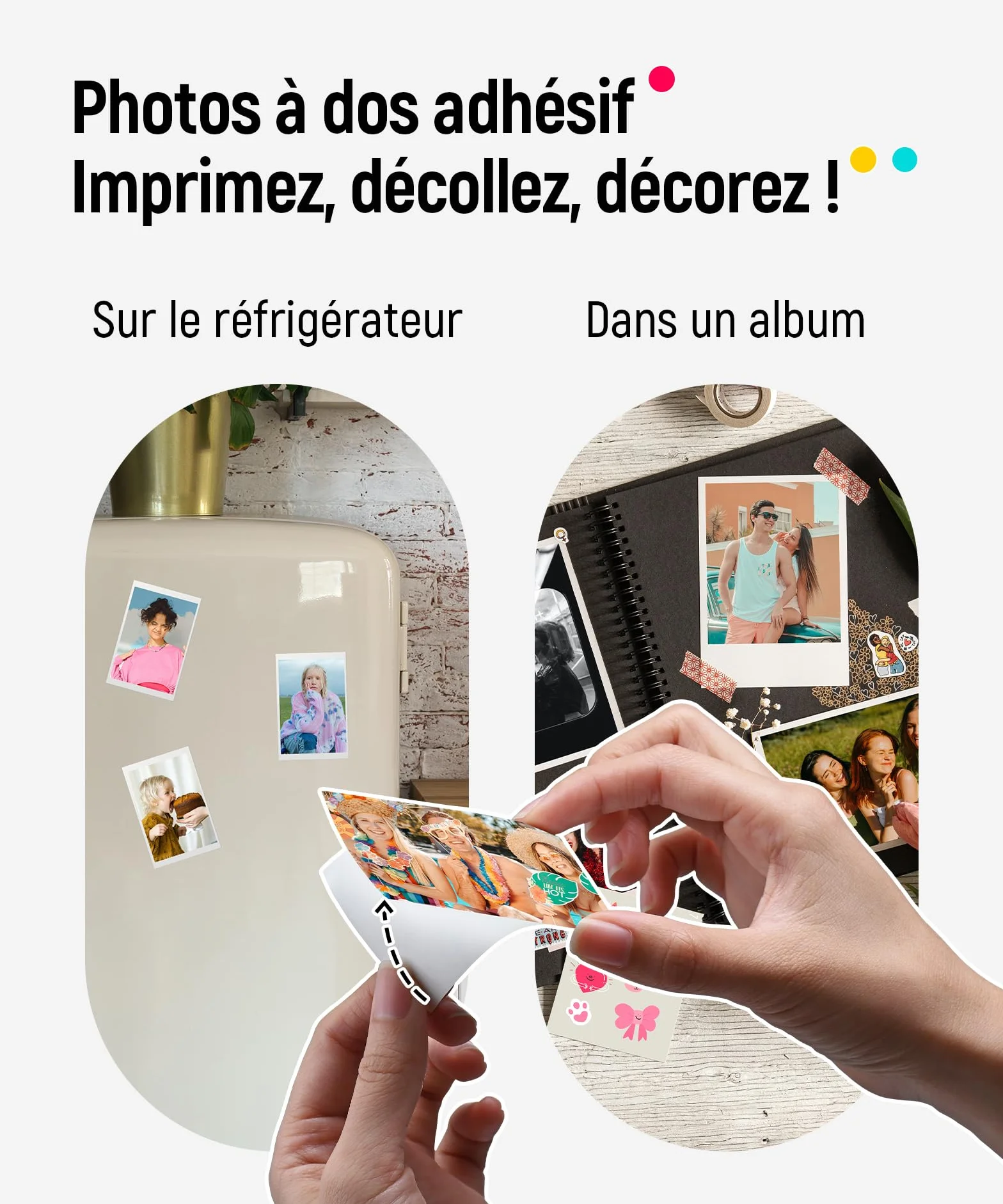 Liene Pearl K100 Mini Imprimante Photo Portable Bluetooth 5.0 50 Zink Papiers à Dos Collant Blanc