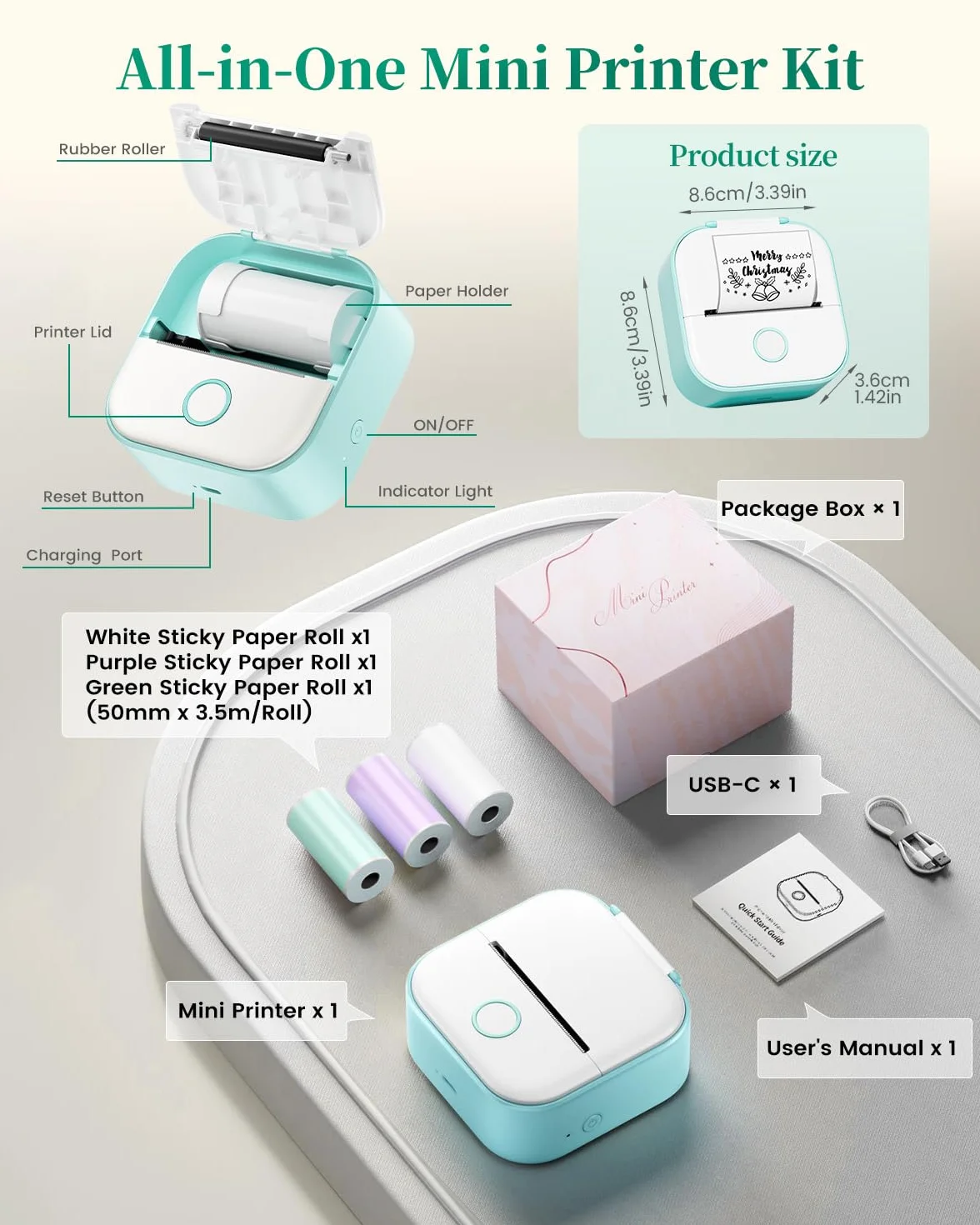 Mini Imprimante Thermique Portable T02 Bluetooth pour Étiquettes, Notes, Photos