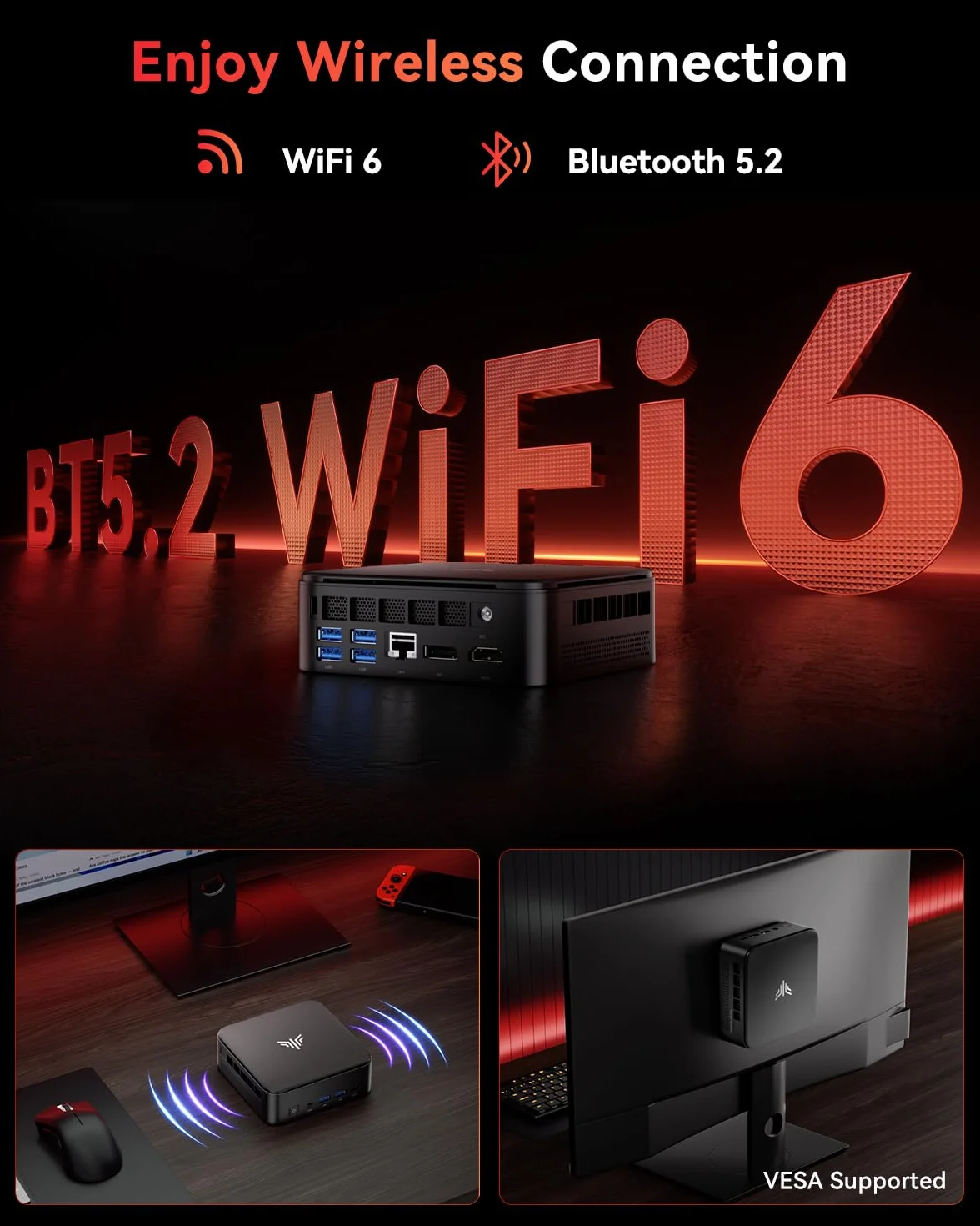 NiPoGi E3B Mini PC AMD Ryzen 5 7430U 16Go RAM 512Go SSD 4K Triple Display WiFi 6 BT 5.2 VESA Supporté