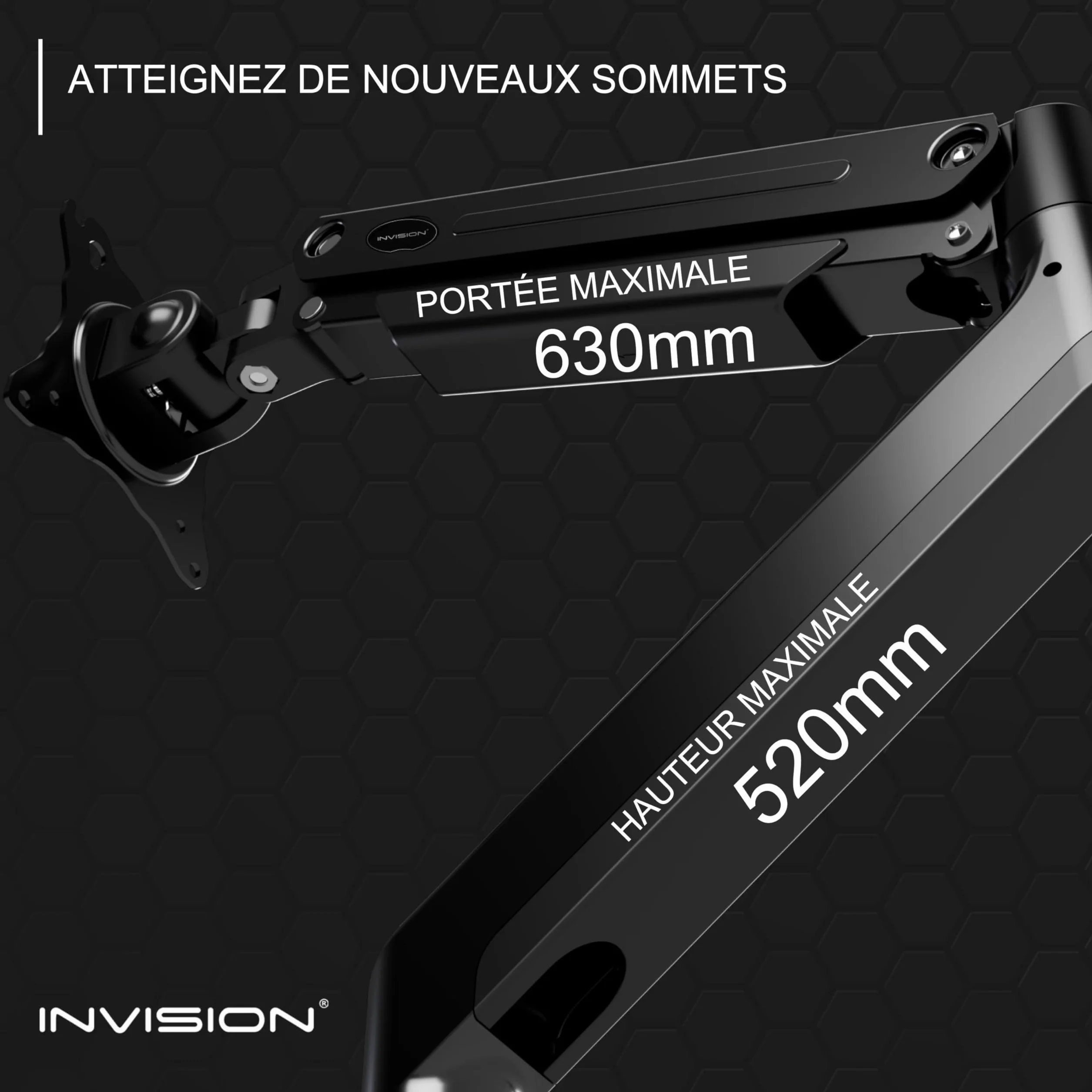 Invision Support PC Ecran Bras pour Écrans 24"-40" VESA 75/100mm Pince de Bureau Ergonomique MX450