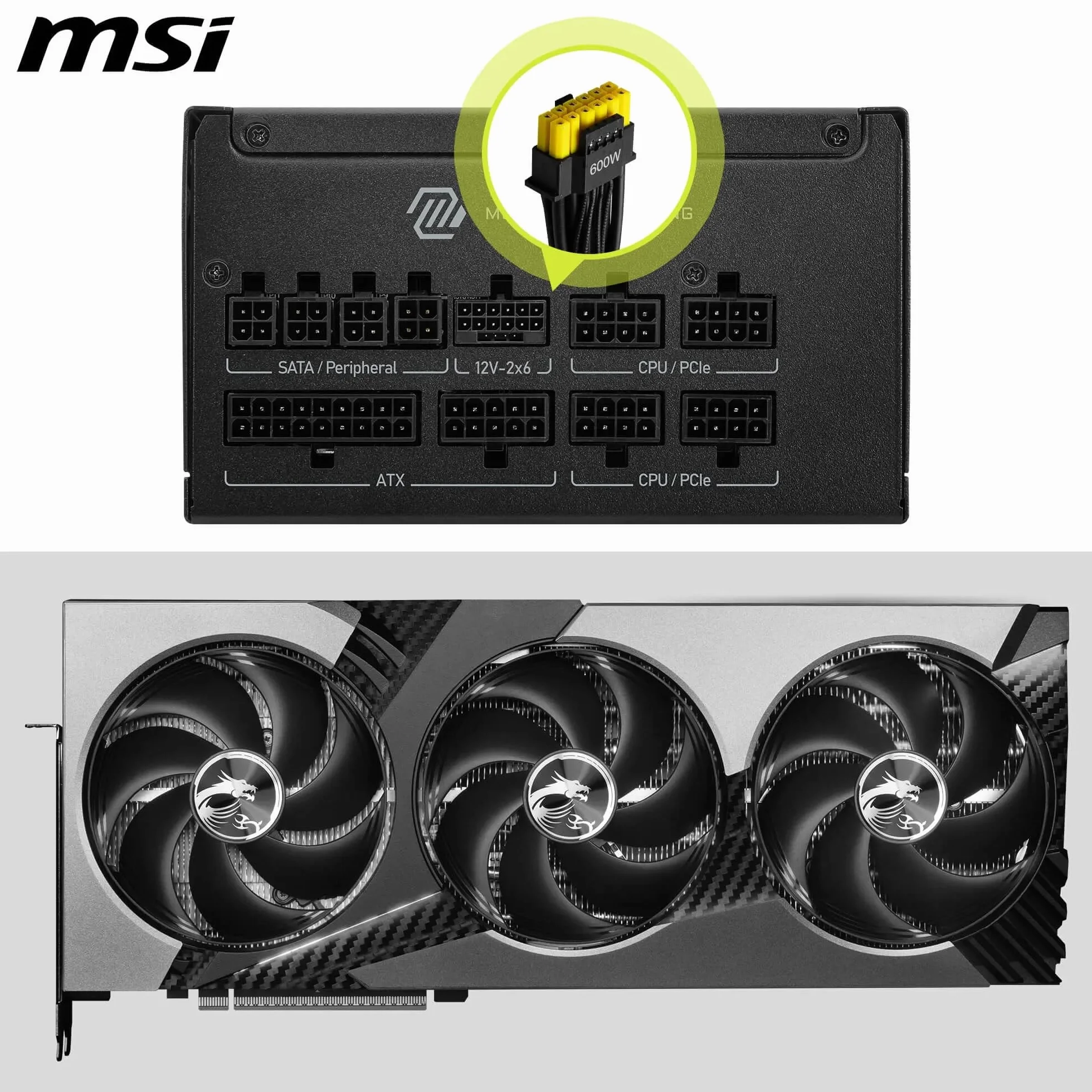 MSI MAG A850GLS PCIE5 Alimentation PC 850W ATX 80 Plus Gold ATX 3.1 Compatible PCIe 5.1 Câbles gaufrés Connecteur natif 12V-2x6 Bicolore