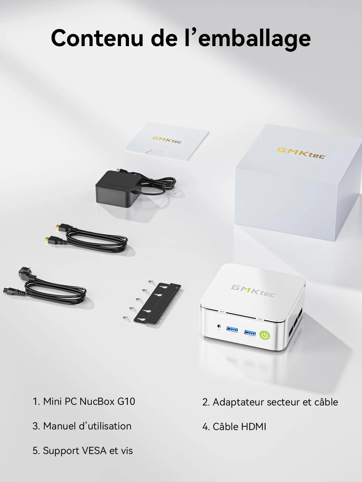 GMKtec G10 Mini PC AMD Ryzen 5 3500U 3,7 GHz 16Go DDR4 512Go PCIe3.0x4 SSD LAN 2,5G Triple Affichage 4K