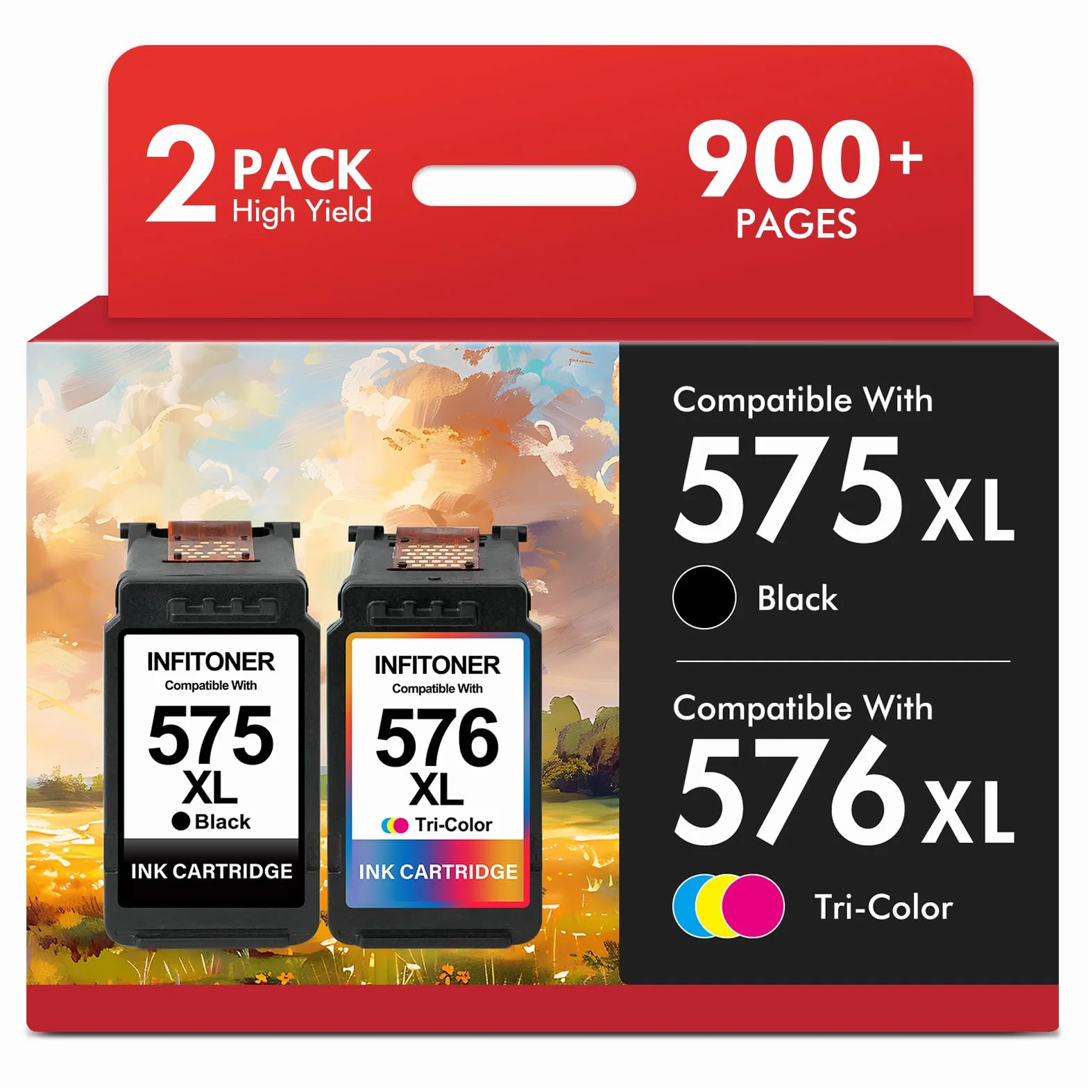 Cartouche 575 576 Remplacement Canon 575 576 XL Encre Pixma TS3551i TR4755i TS3750i TS3550i TR4750i TS3751i TR4751i TR4756i TS3752i PG-575XL CL-576XL Noir Couleur