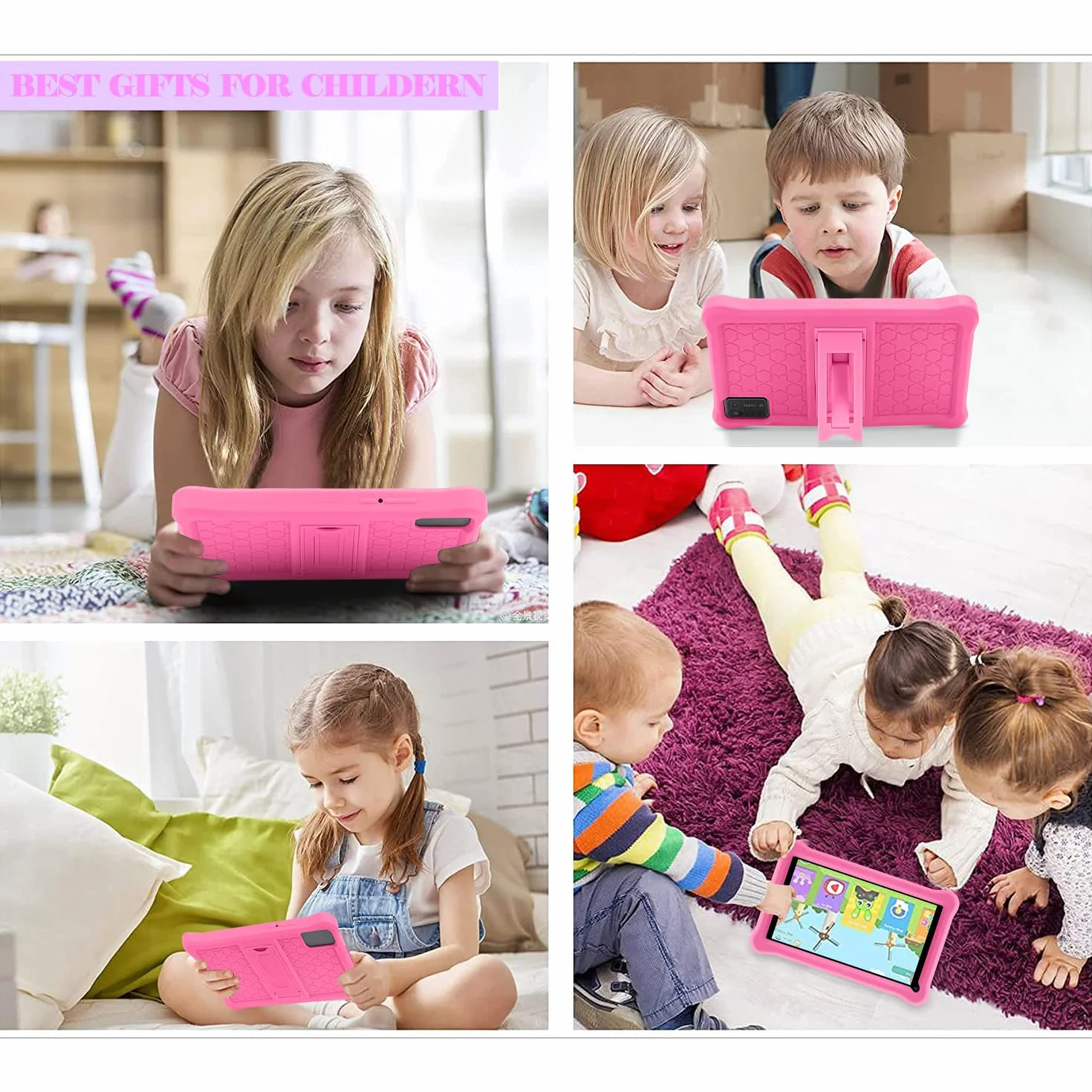 Tablette Enfants 7 Pouces Android Éducative 8Go RAM 64Go ROM TF 256Go Contrôle Parental Bluetooth WiFi Étui Antichoc EVA Rosa