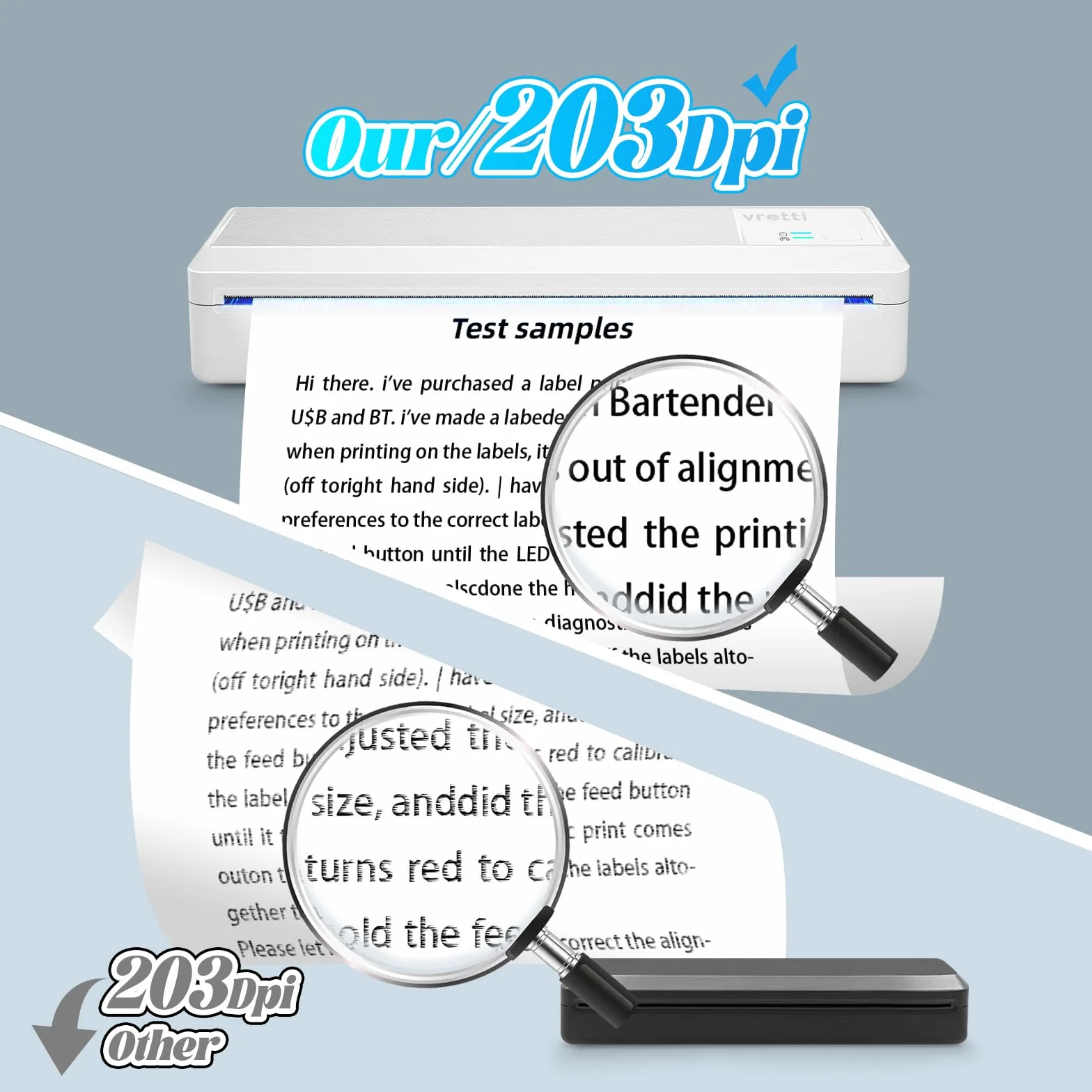 vretti Imprimante Portable Thermique sans Encre A4 Bluetooth USB