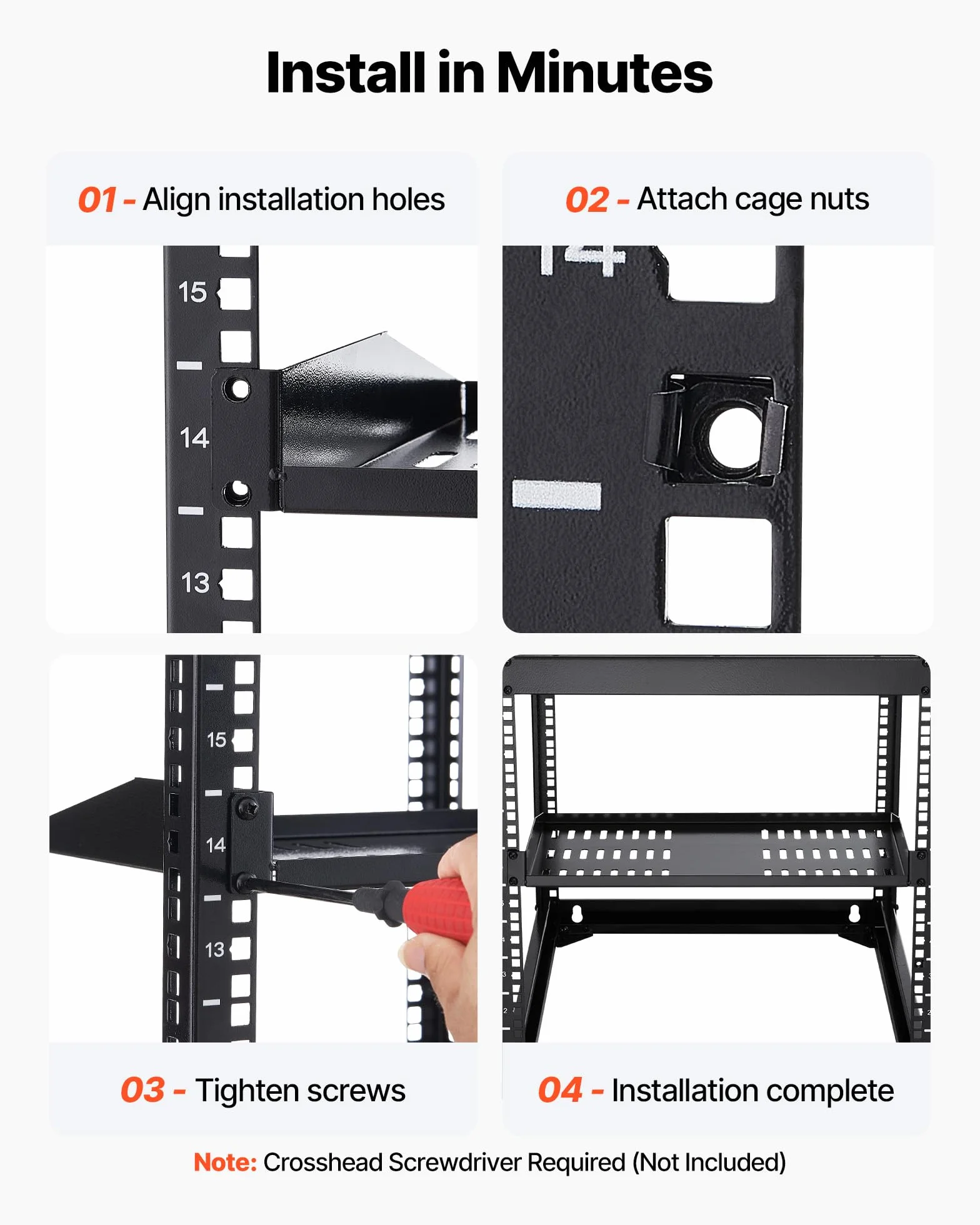 VEVOR Étagère Rack Serveur 1U Lot de 4 Profondeur 25,4 cm Charge 22,68 kg Montage Rack Mural Plateau Ventilé
