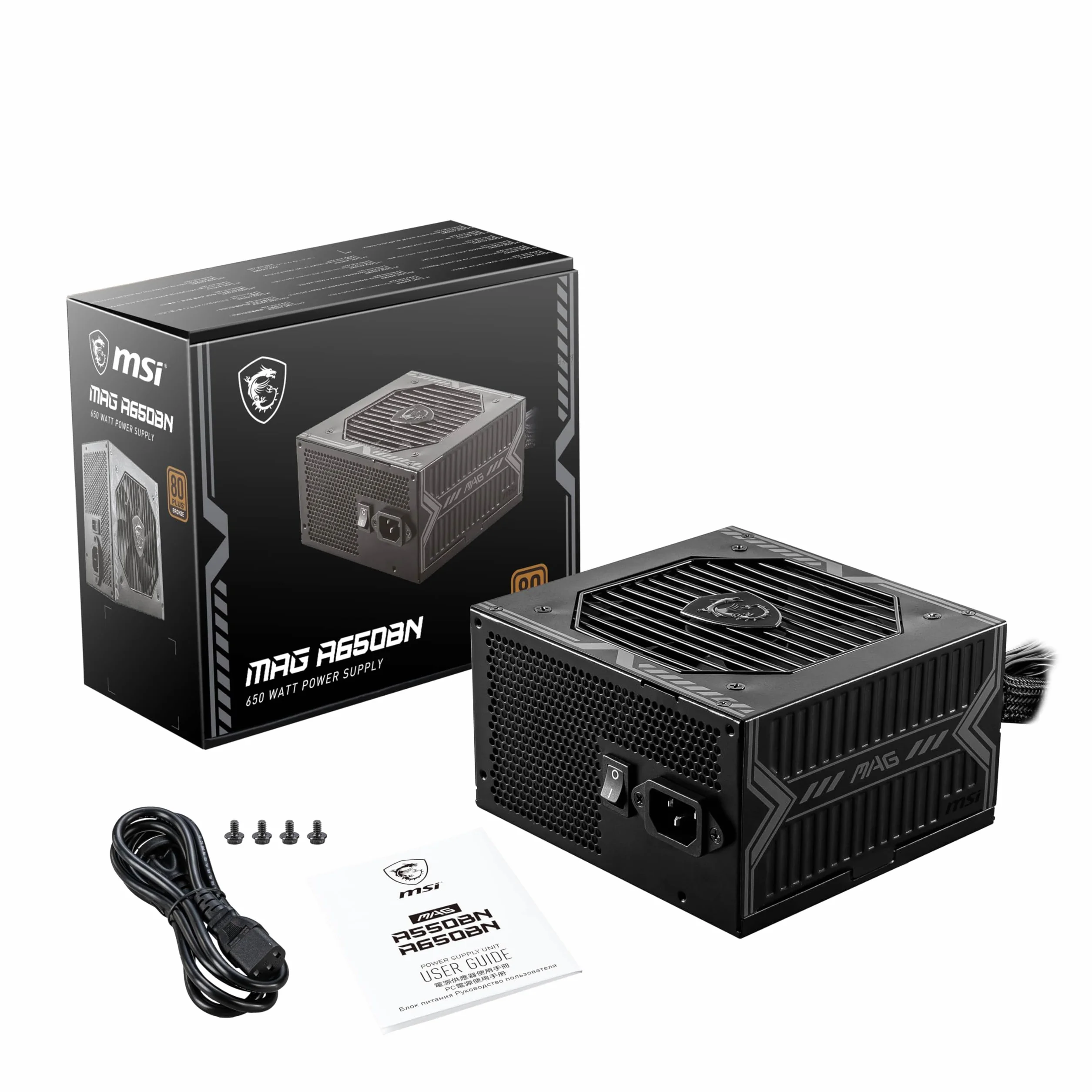MSI MAG A650BN Bloc d'alimentation 650W 80 Plus Bronze PSU ATX Rail Unique 12V DC-DC Ventilateur 120mm