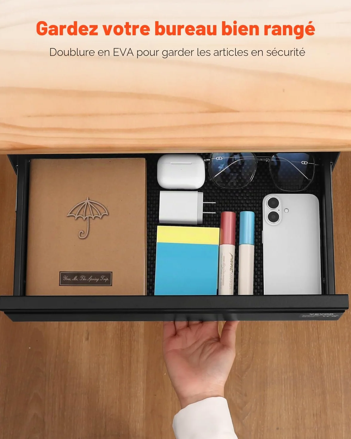 VEVOR Tiroir Coulissant sous Bureau, 440x223x101 mm, Organisateur de Rangement Caché, Capacité 5 kg