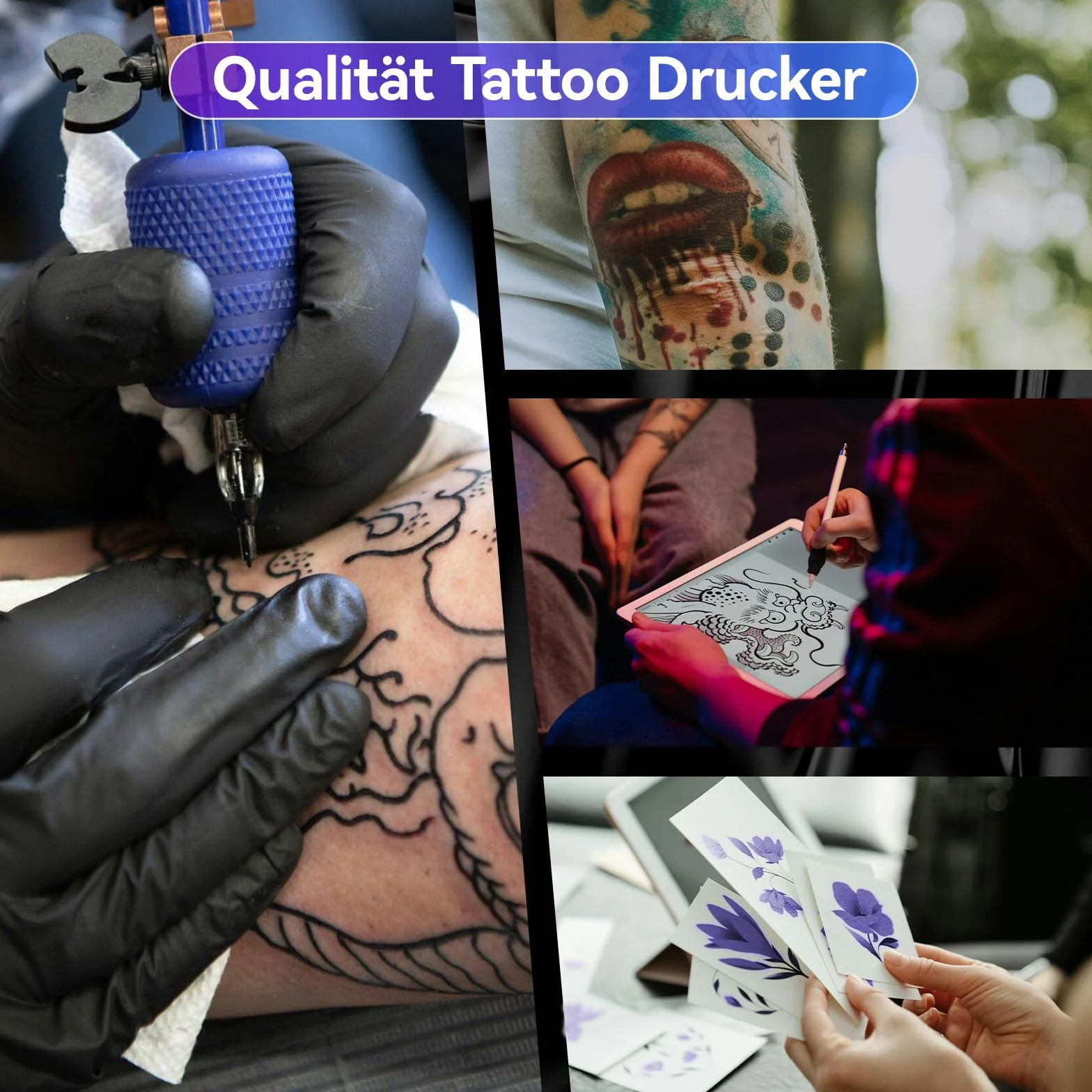 PeriPage Imprimante Tatouage Transfert pour Débutants Artistes, Thermocopieur Compatible Phone PC Bluetooth avec 5 Papiers Transfert