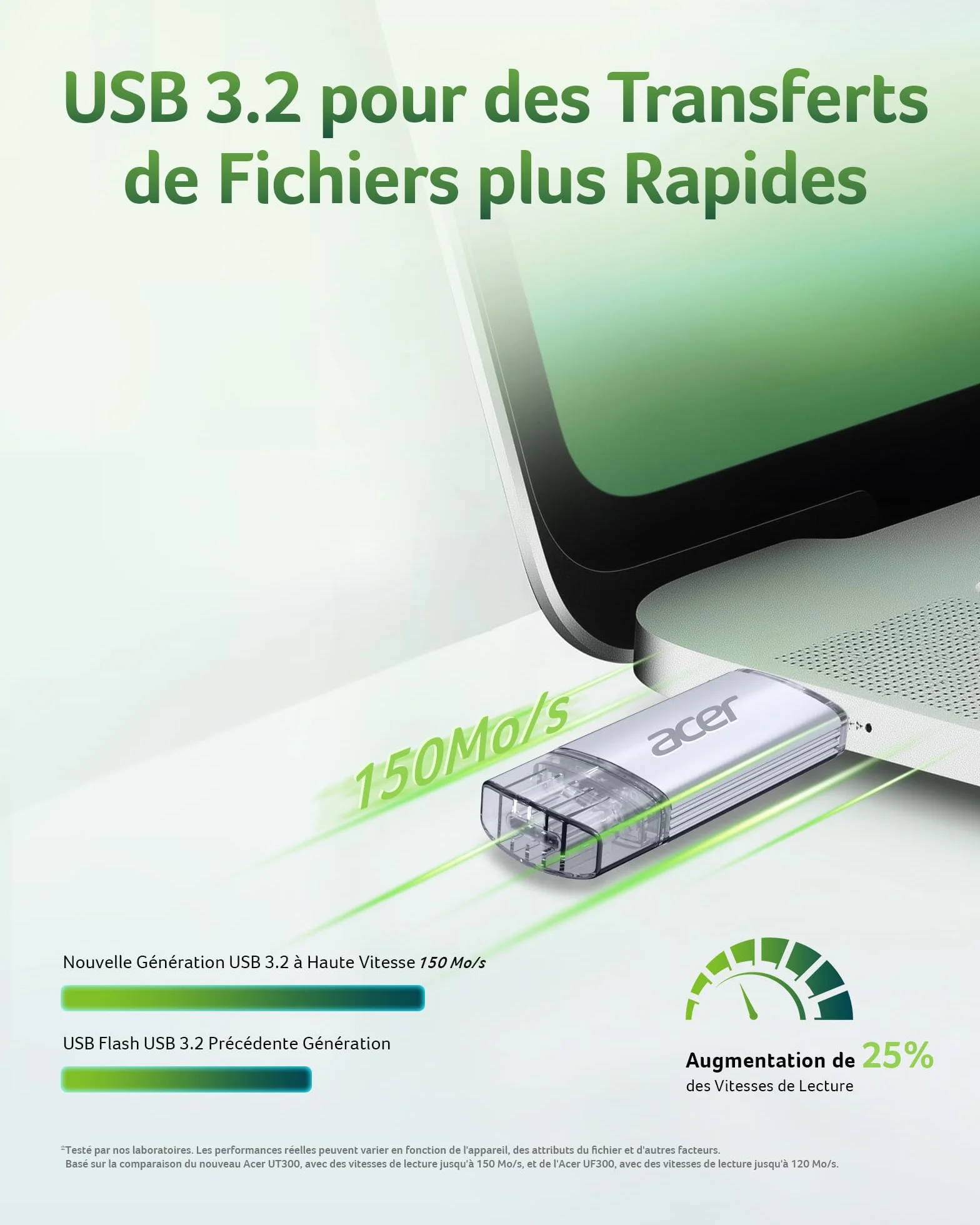Acer Clé USB UT300 256 Go USB 3.2 Gen1 150 Mo/s Double Port Type-A & Type-C