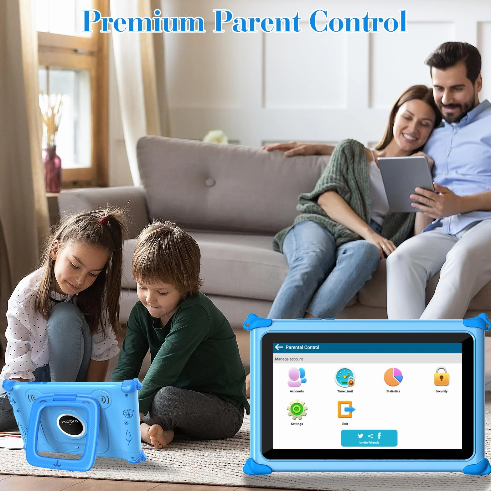 Tablette Enfants 7 Pouces Android 32Go+256Go GMS Écran IPS Tactile Applications Éducatives Contrôle Parental WiFi Bluetooth Étui Bleu