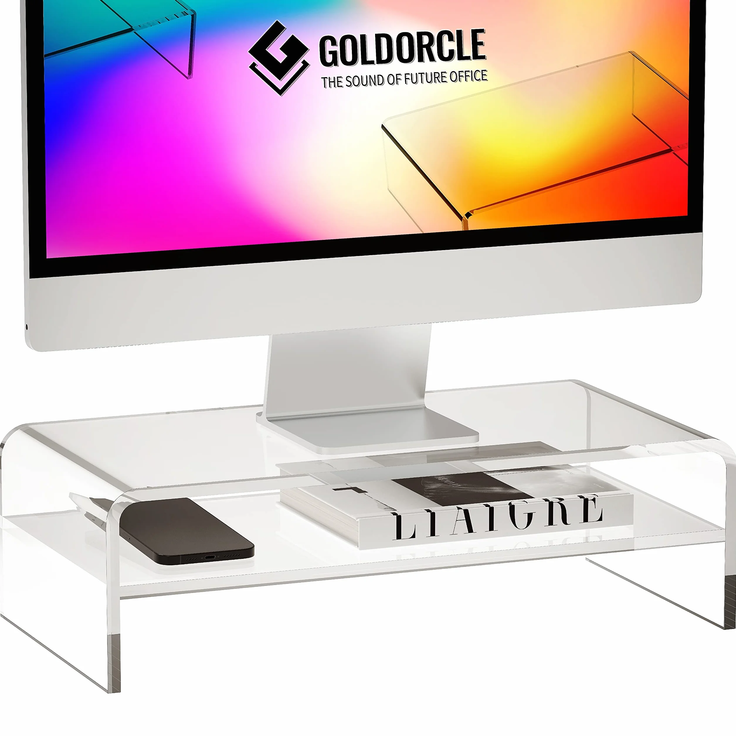 Support de moniteur acrylique transparent 2 niveaux pour ordinateur portable PC
