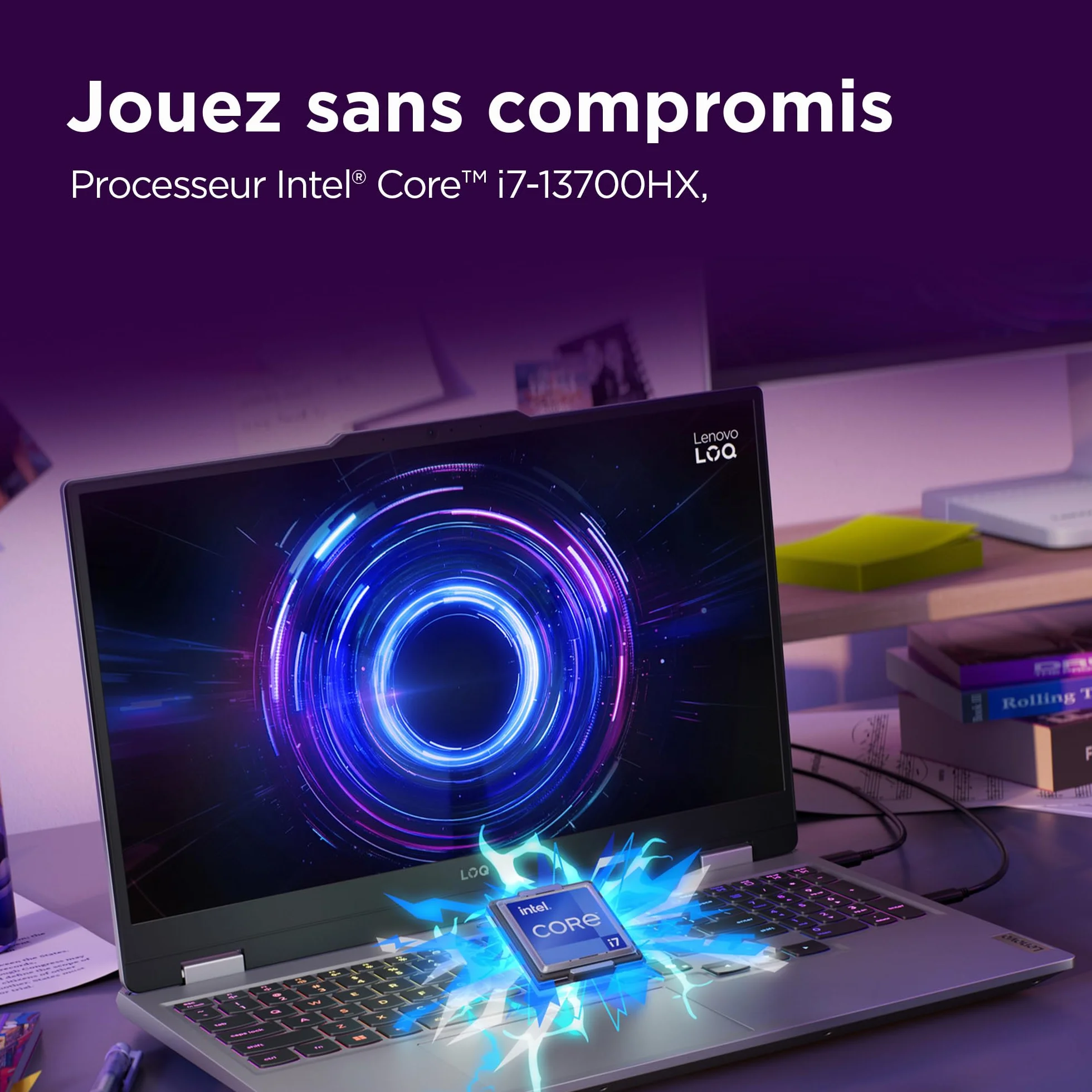 Lenovo LOQ 15IRX10 Ordinateur Portable Gaming 15.6" FHD 144Hz Intel Core i7-13700HX RAM 16Go SSD 512Go NVIDIA RTX 5060 8GB Windows 11 Home Gris