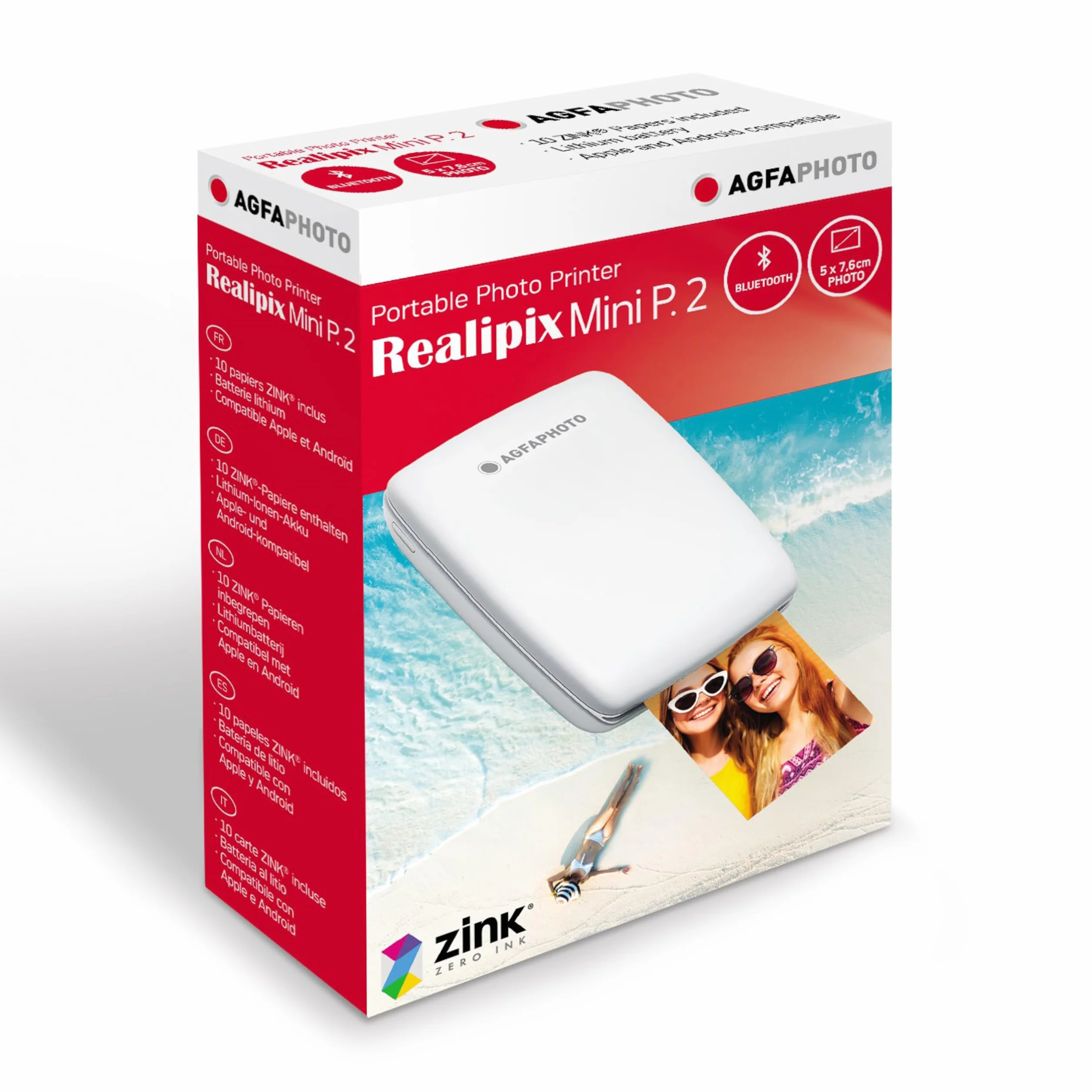 AgfaPhoto Mini P.2 Imprimante Portable Zink Photos Instantanées 5x7,6 cm Bluetooth Blanc