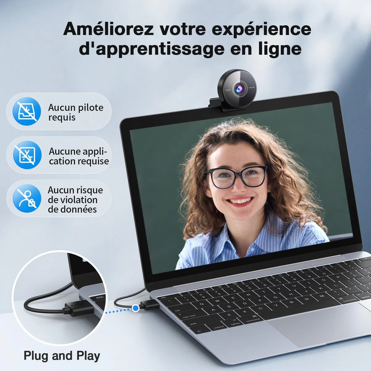 eMeet C950 4K Webcam PC, 4K UHD 8MP, PDAF Autofocus, Microphone Suppression Bruit, 1080P@60FPS, USB 2.0