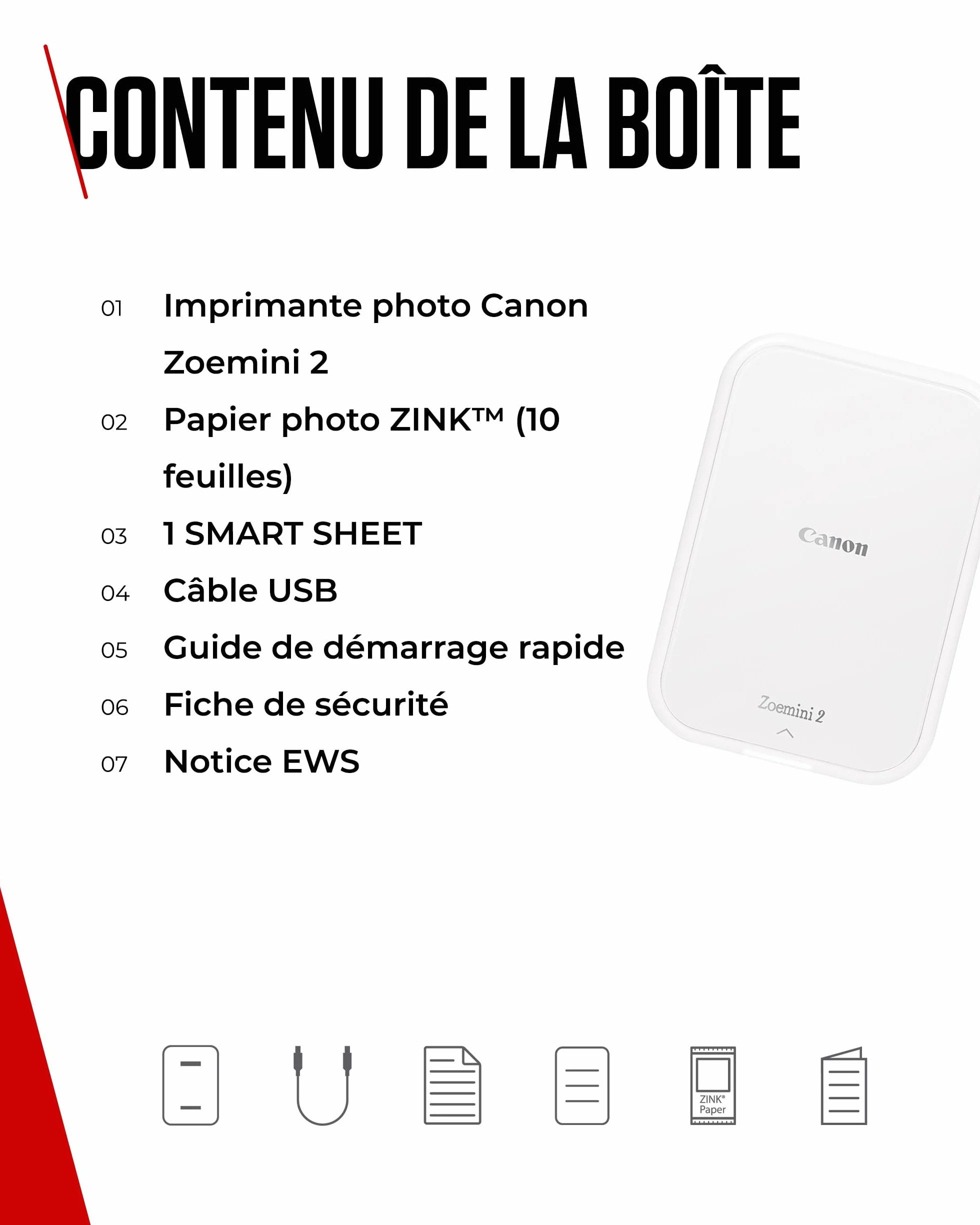 Canon Zoemini 2 Imprimante Photo Portable Bluetooth 5.0 Type-C Charge Rapide Blanche