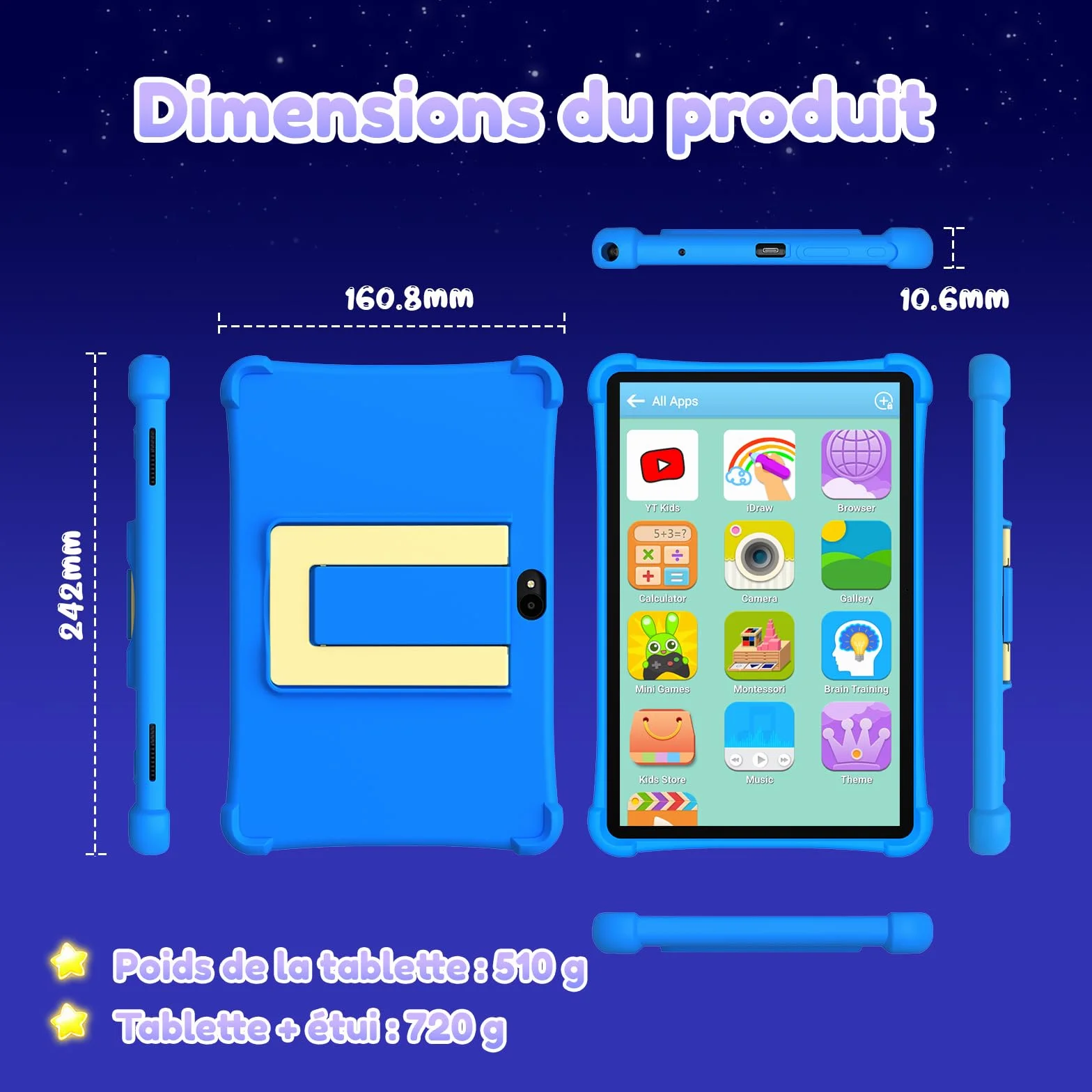ALLDOCUBE Tablette Enfants 10 Pouces Android 15 Octa-Core 7Go+64Go Ext 512Go 5500mAh Contrôle Parental Wi-Fi 6 BT 5 GPS 4G LTE
