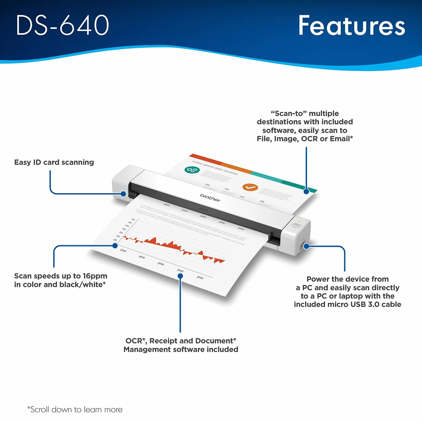 Brother RDS-640 Scanner de documents mobile compact renouvelé