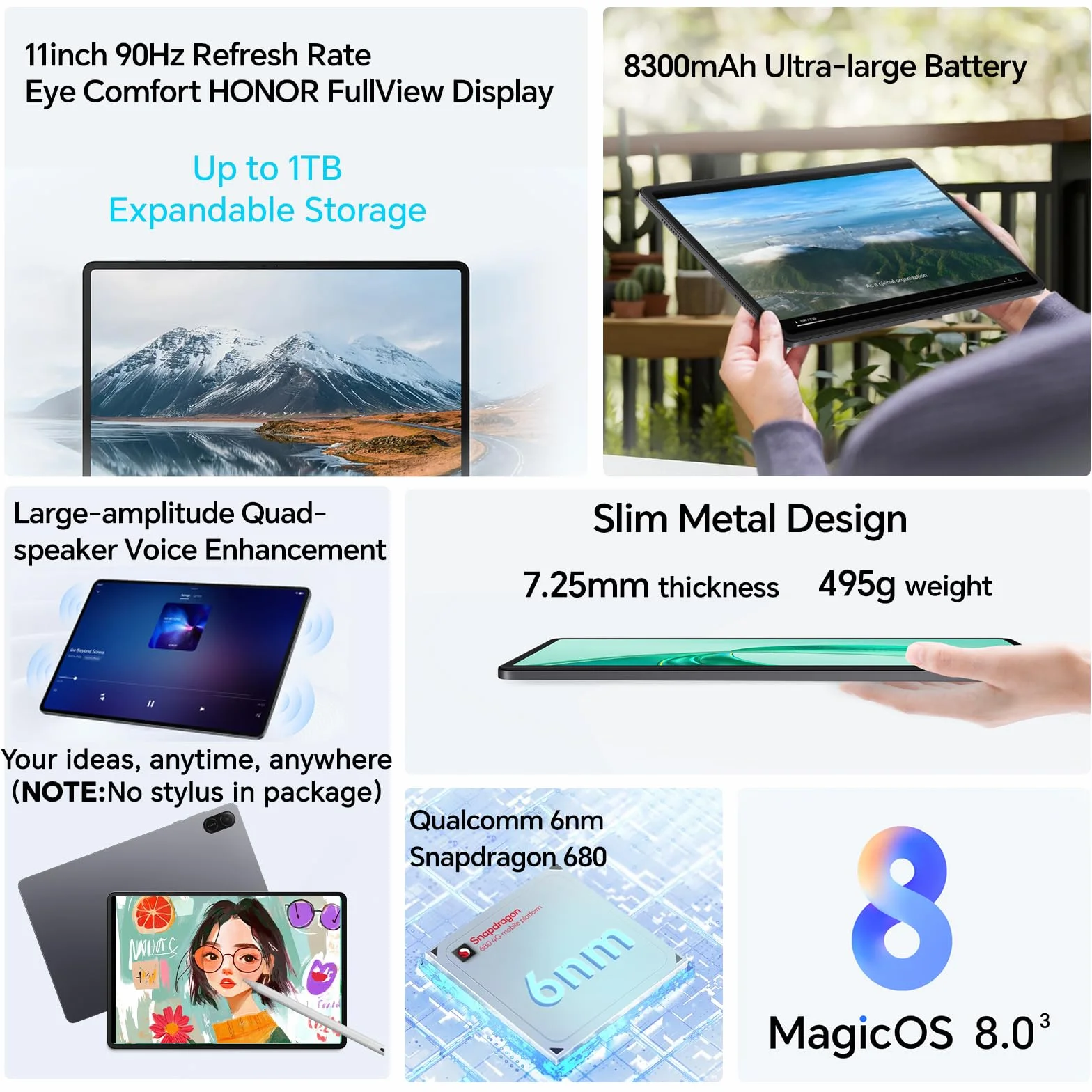 HONOR Pad X8A 4Go 128Go Tablette 11 Pouces 90Hz WiFi Snapdragon 680 Gris