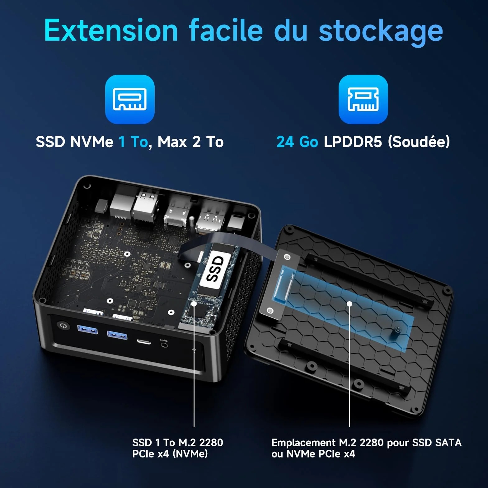 BMAX Mini PC B9Power Intel Core i9 12900H 24 Go RAM LPDDR5 1 to SSD NVMe Ordinateur Bureau Triple Affichage 4K WiFi 6 Bluetooth 5.2