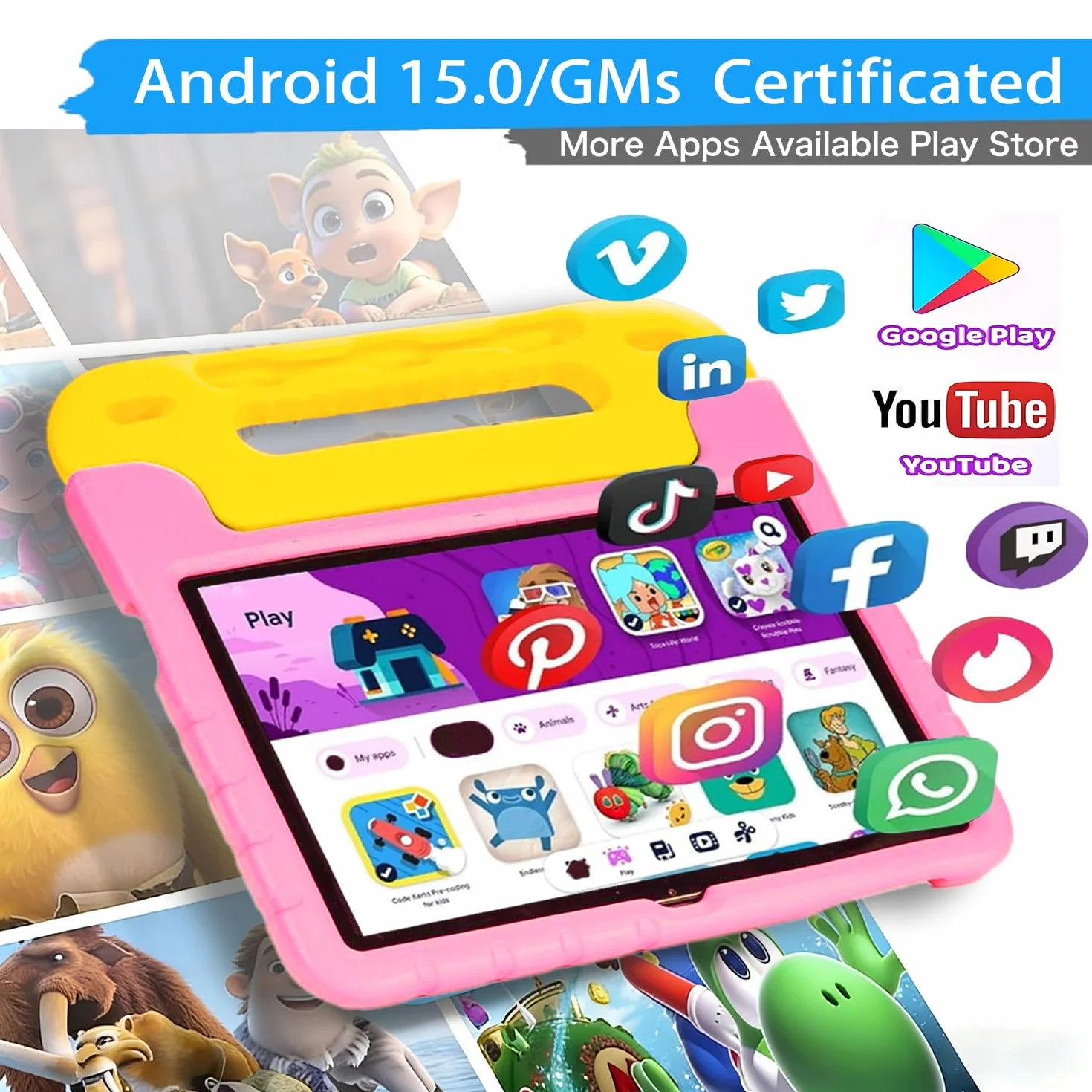 SUMTAB Tablet for Kids 10" HD, Android 15, 30GB RAM 128GB ROM, 5G WiFi 6, Octa-Core, 8000mAh, Stylus – Rose