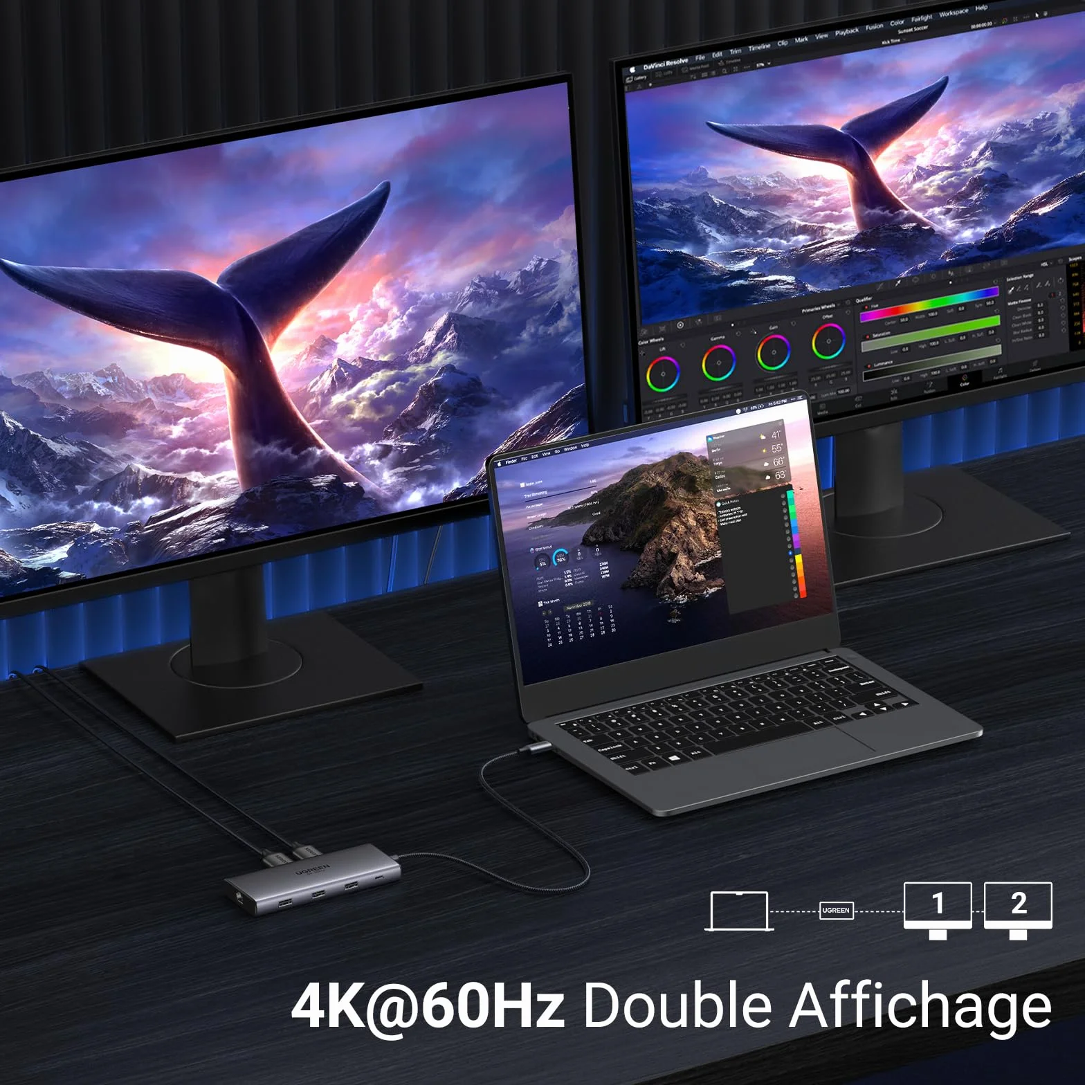 UGREEN Revodok Pro 210 Hub USB C Double HDMI 4K60Hz 8K30Hz 10 en 1 Docking Station Ethernet Gigabit PD 100W Charge Lecteur SD TF