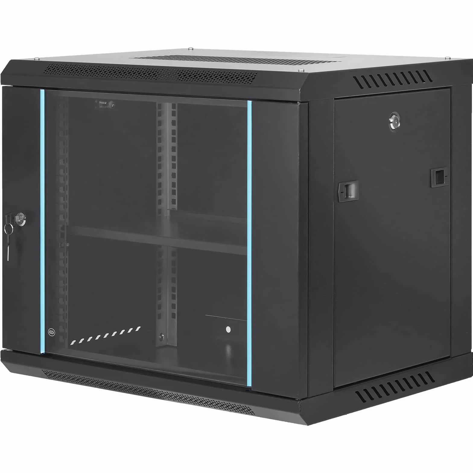 VEVOR Armoire de Serveur Réseau 9U Montage Mural 394 mm 90 kg Panneaux Latéraux en Verre Verrouillables
