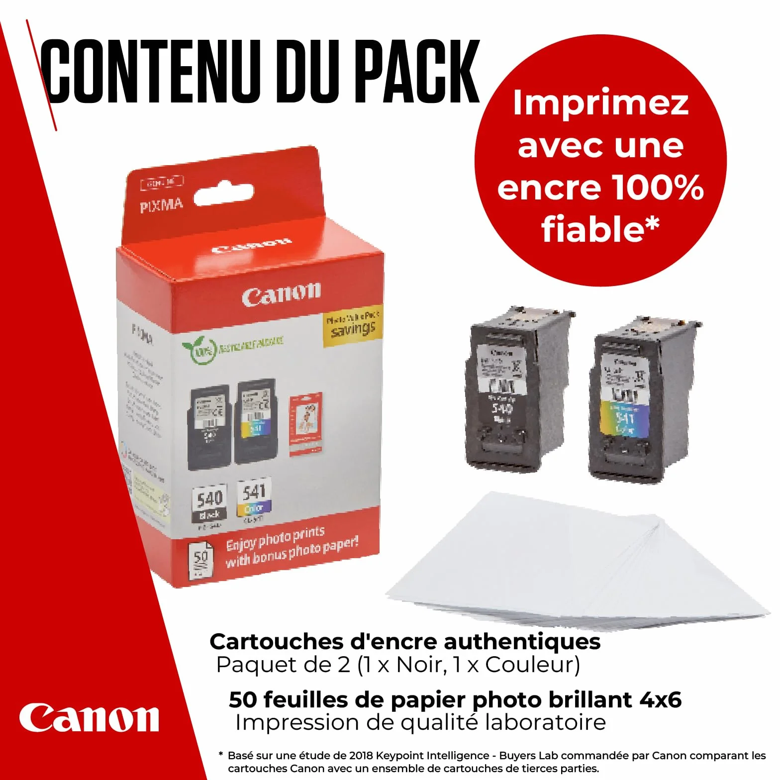 Canon Cartouches d'encre PG-540/CL-541 Authentiques pour imprimante - 2 Packs & Papier Photo 4x6 (50 Feuilles)