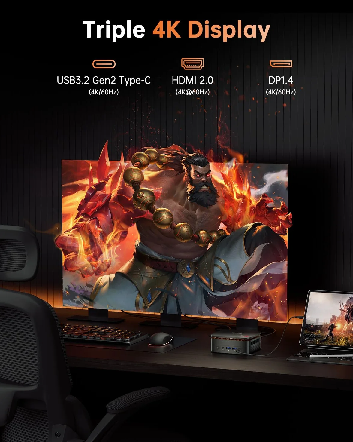 NiPoGi Hype H1 Mini PC AMD Ryzen 7 7735HS 24 Go LPDDR5 1 To M.2 NVMe SSD 4K Triple Display WiFi6 BT5.2 Ordinateur de Bureau Gaming