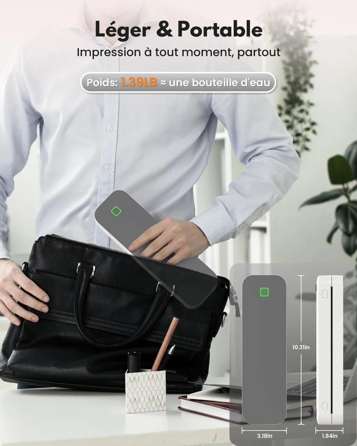 Imprimante Thermique Bluetooth A4, Compatible Android iOS Ordinateur Gris foncé