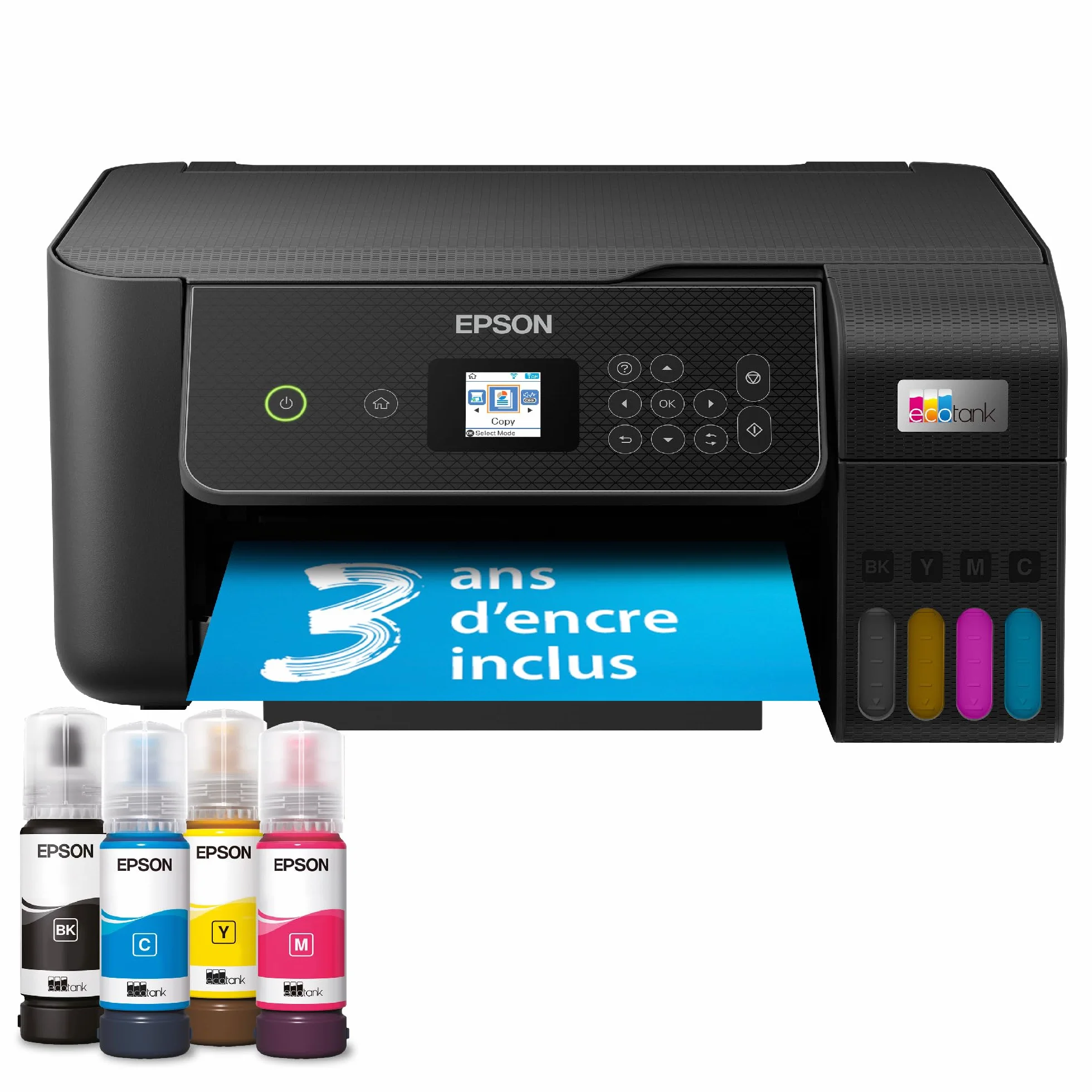 Epson EcoTank ET-2870 Imprimante Réservoirs Encre A4 Wi-Fi Imprimer Copier Numériser Écran LCD 3,7cm 3 Ans Encre Inclus