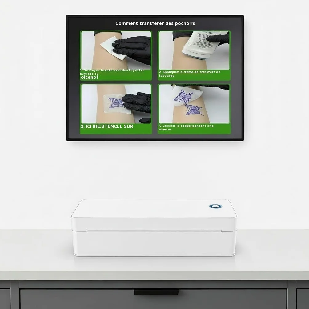 Imprimante de Transfert pour Tatouage A4, Machine Thermique avec 10 Feuilles et 1 Rouleau Papier Blanc