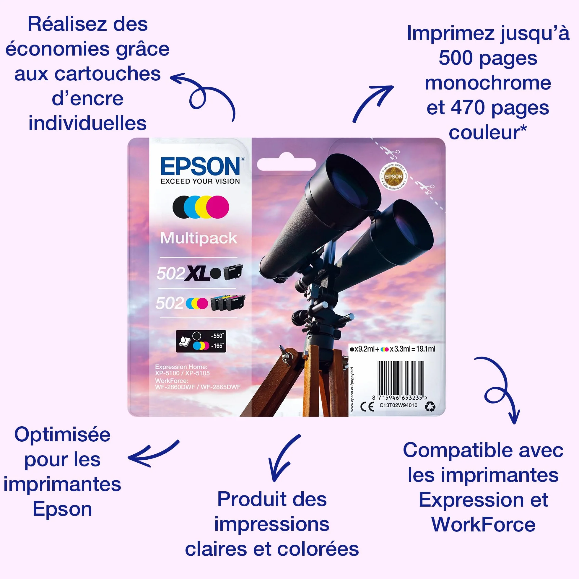 Epson 502 Binoculars Genuine Multipack 4-colours Ink Cartridges