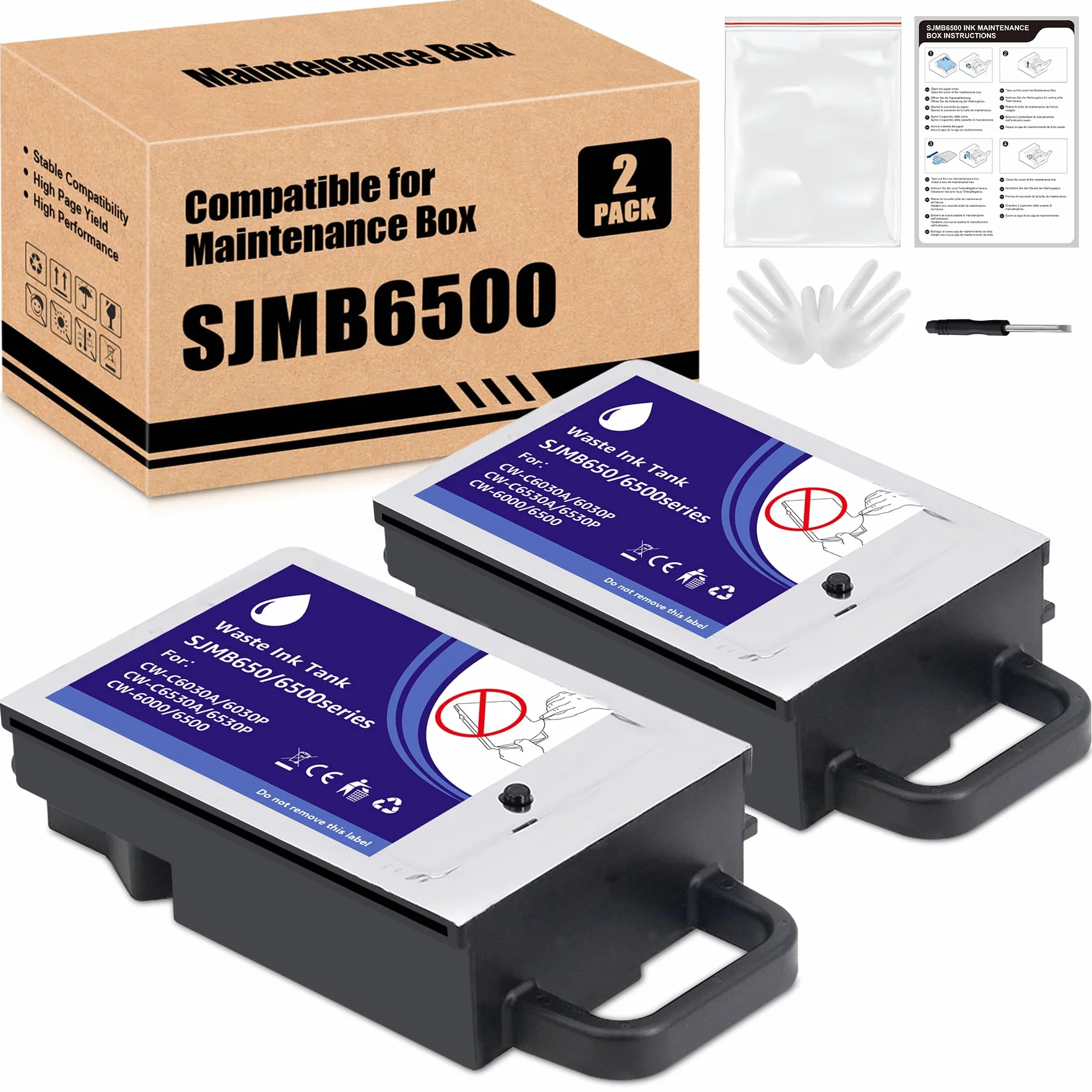 Lot de 2 cartouches d'entretien compatibles EPS ColorWorks CW-C6000A CW-C6500P SJMB6000 SJMB6500