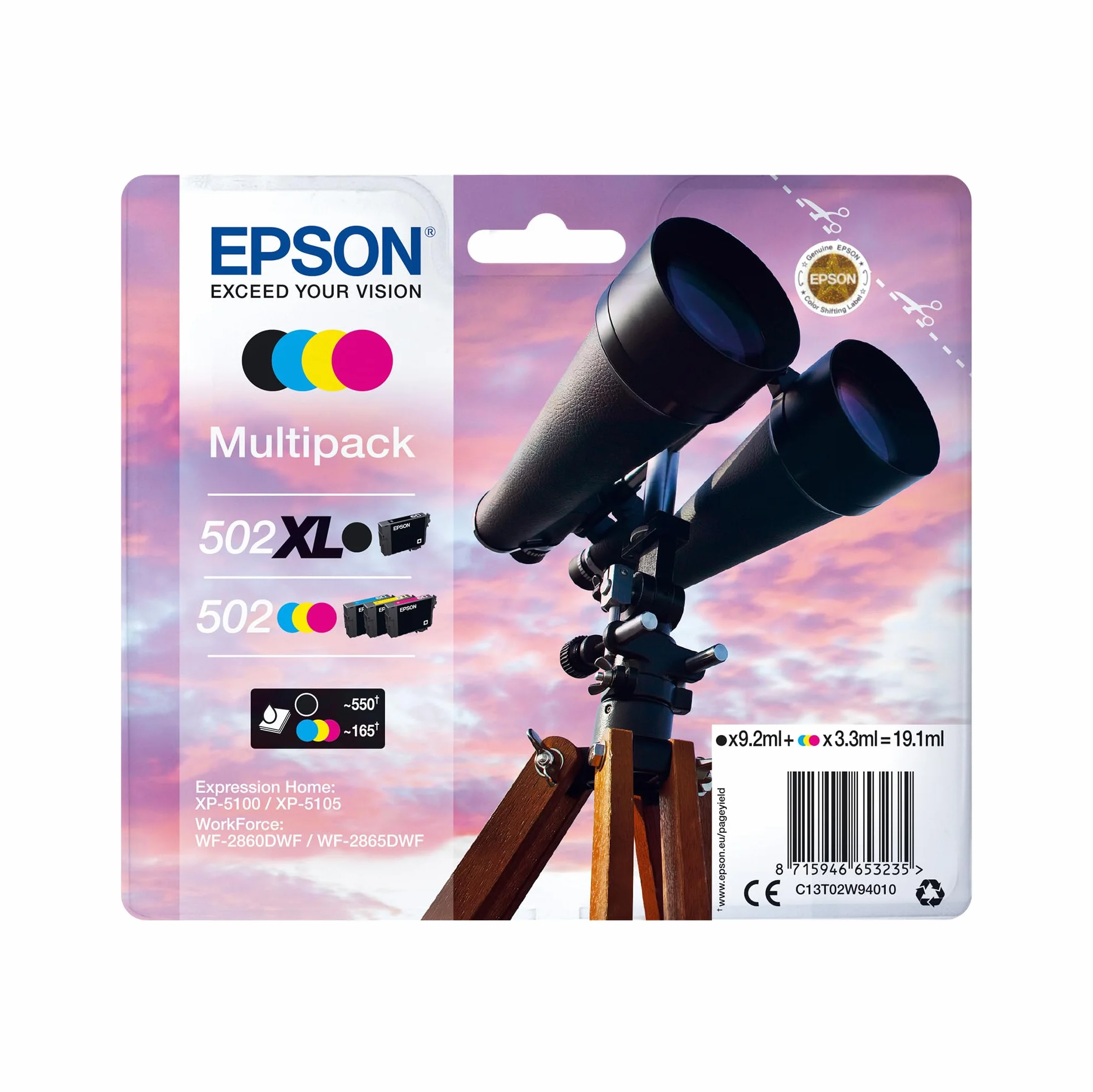 Epson 502 Binoculars Genuine Multipack 4-colours Ink Cartridges