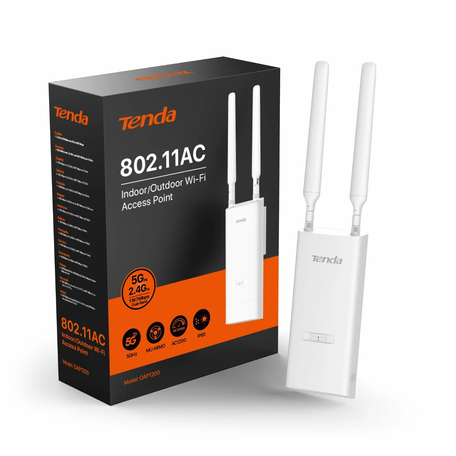 Tenda OAP1200 AC1200 Outdoor Gigabit Wireless Access Point, Dual Band, PoE+, IP65, MU-MIMO