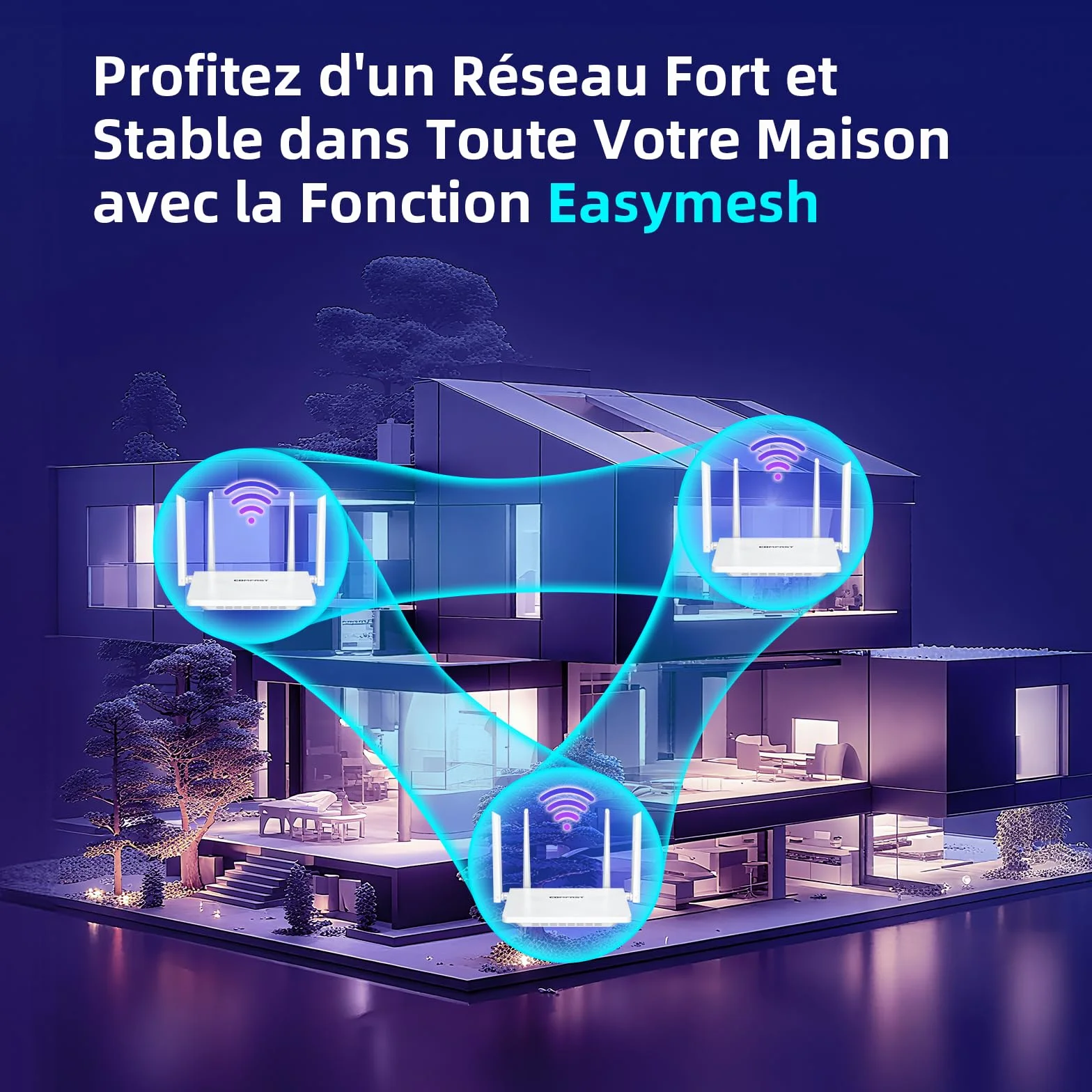 COMFAST AX3000 Routeur WiFi 6 3000Mbps Bi-Bande 4 Ports Gigabit 4 Antennes EasyMesh WPA3