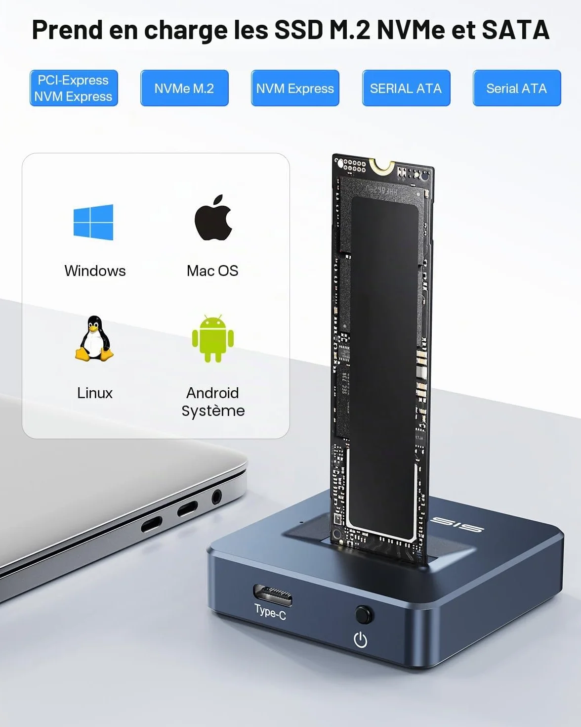 ACASIS Boîtier SSD M.2 NVMe SATA 10Gbps USB 3.2 Adaptateur M.2 vers USB pour SSD Externe Aluminium 2230/2242/2260/2280
