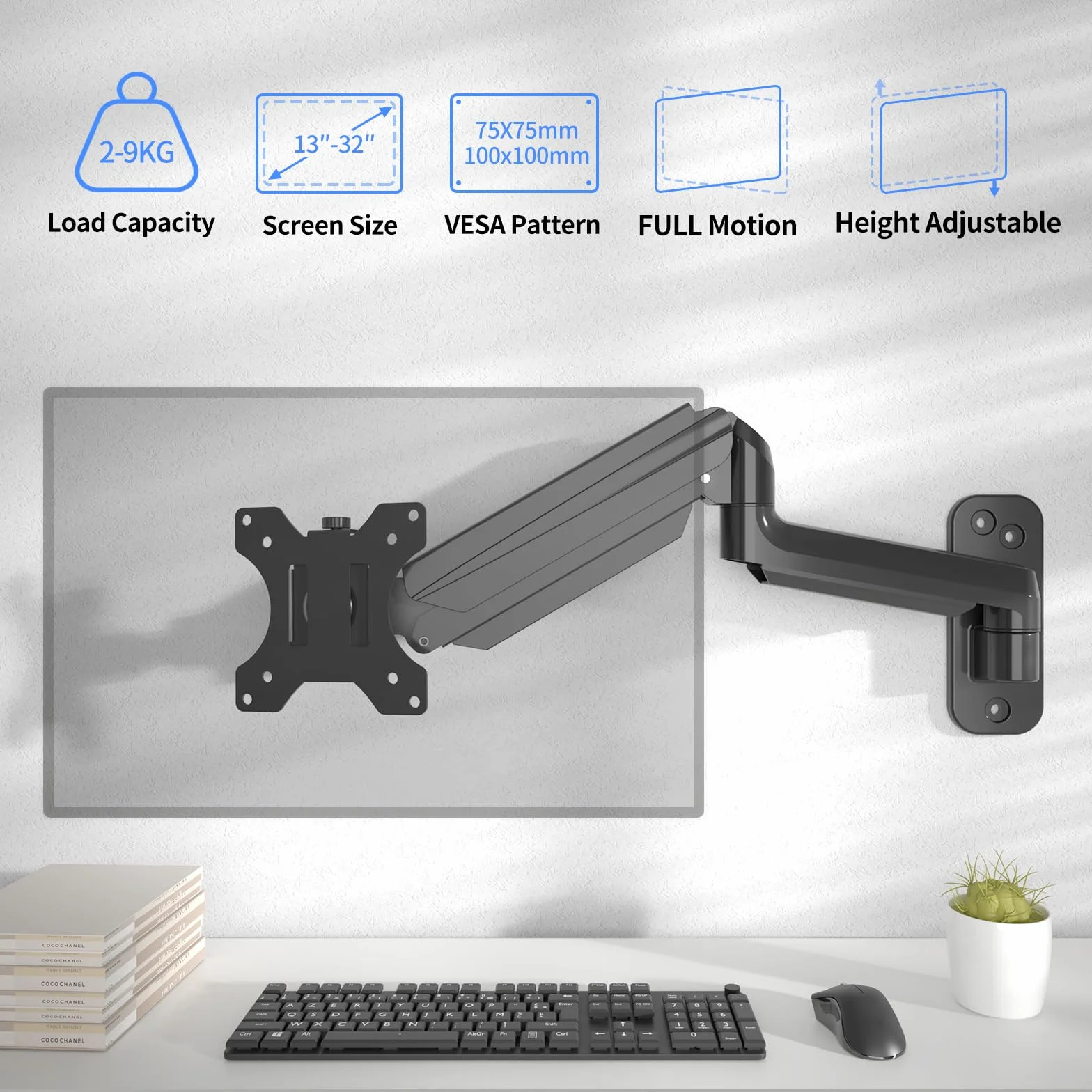 Suptek Support Mural Écran PC pour Écrans LED/LCD/TV 17-32 Pouces 9 kg VESA 75/100mm WM01A