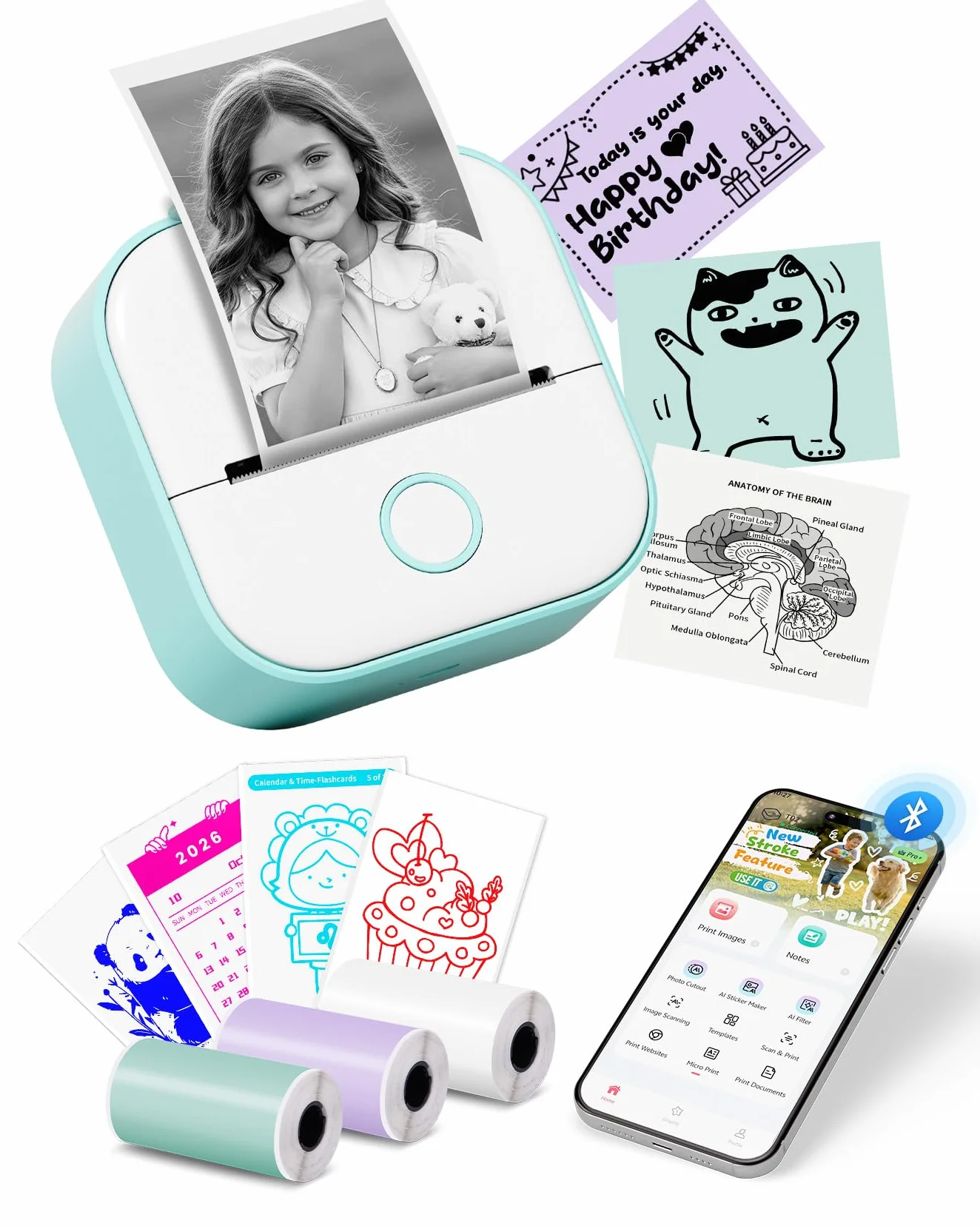 Mini Imprimante Thermique Portable T02 Bluetooth pour Étiquettes, Notes, Photos